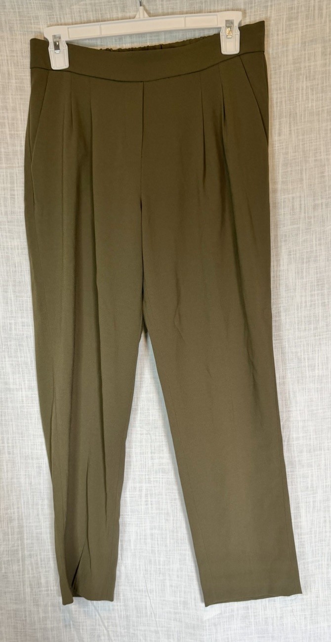 Aritzia Babaton Cohen Pleated Ankle Pants Dark Olive Green Crepe Size 4