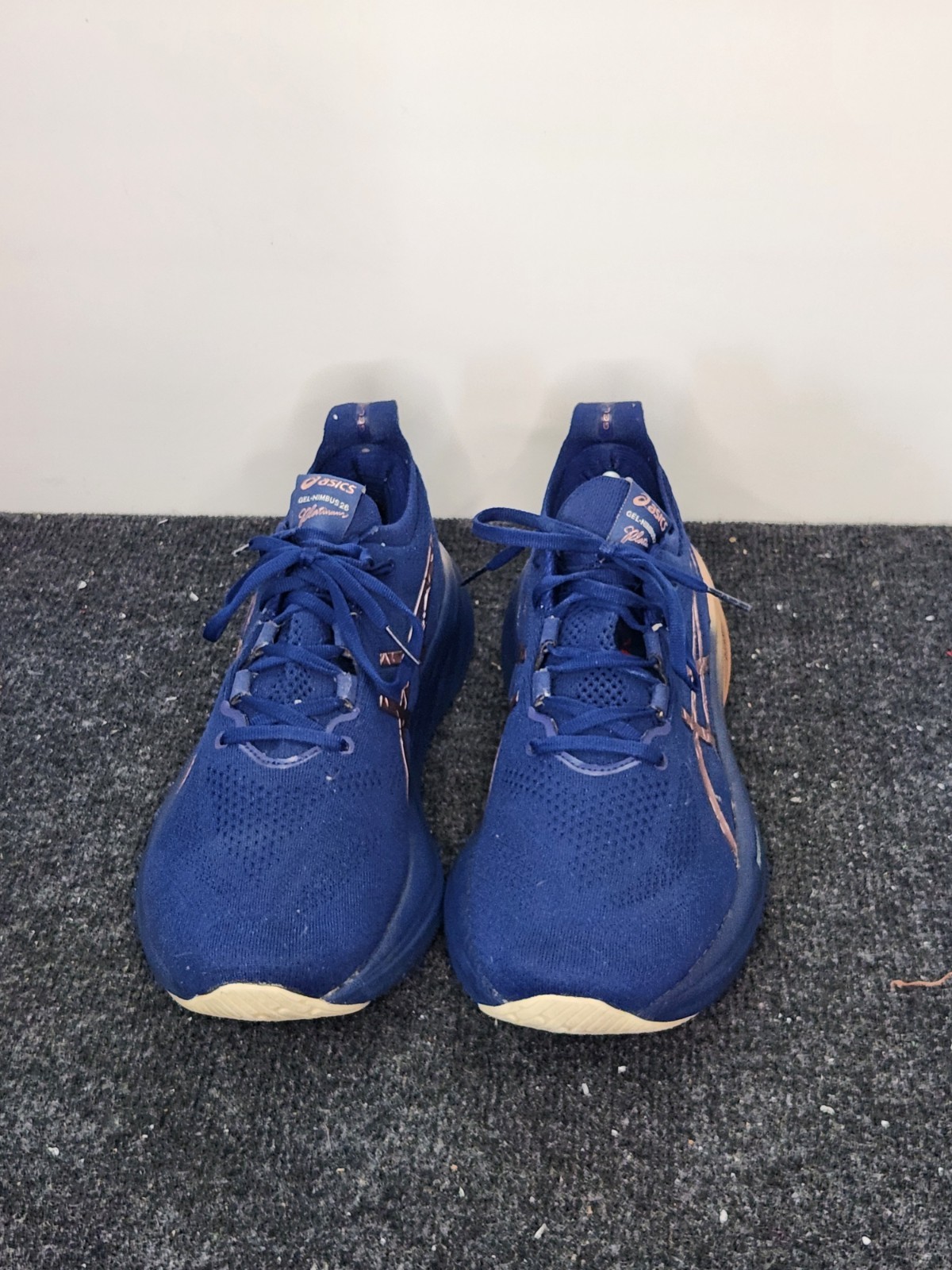 ASICS Gel-Nimbus 26 Platinum Mens Size 12 Blue/Champagne Comfort Running Shoes