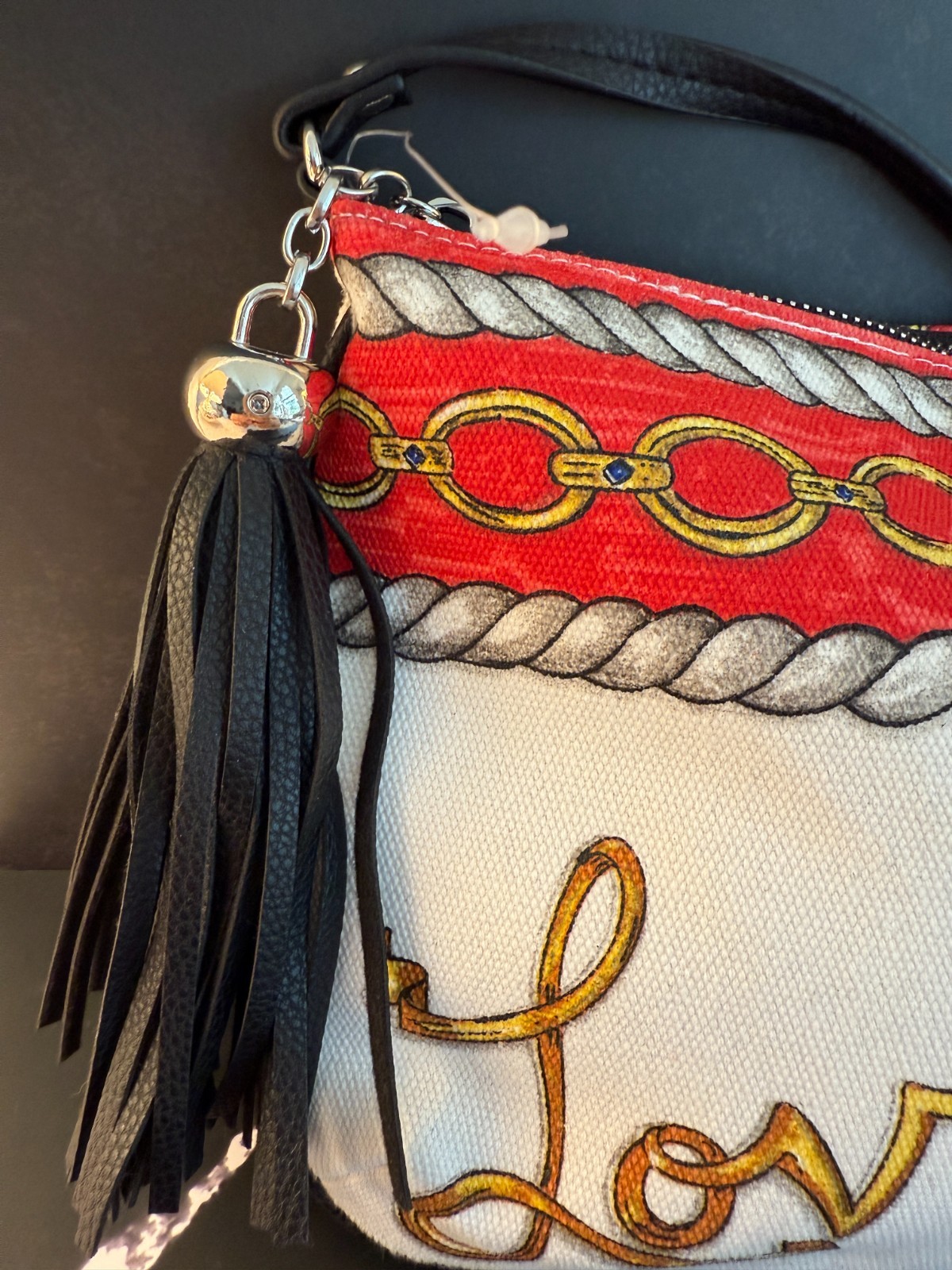 Brighton Glitter And Go “LOVE” Crossbody Purse Pouch Bag With Tassel