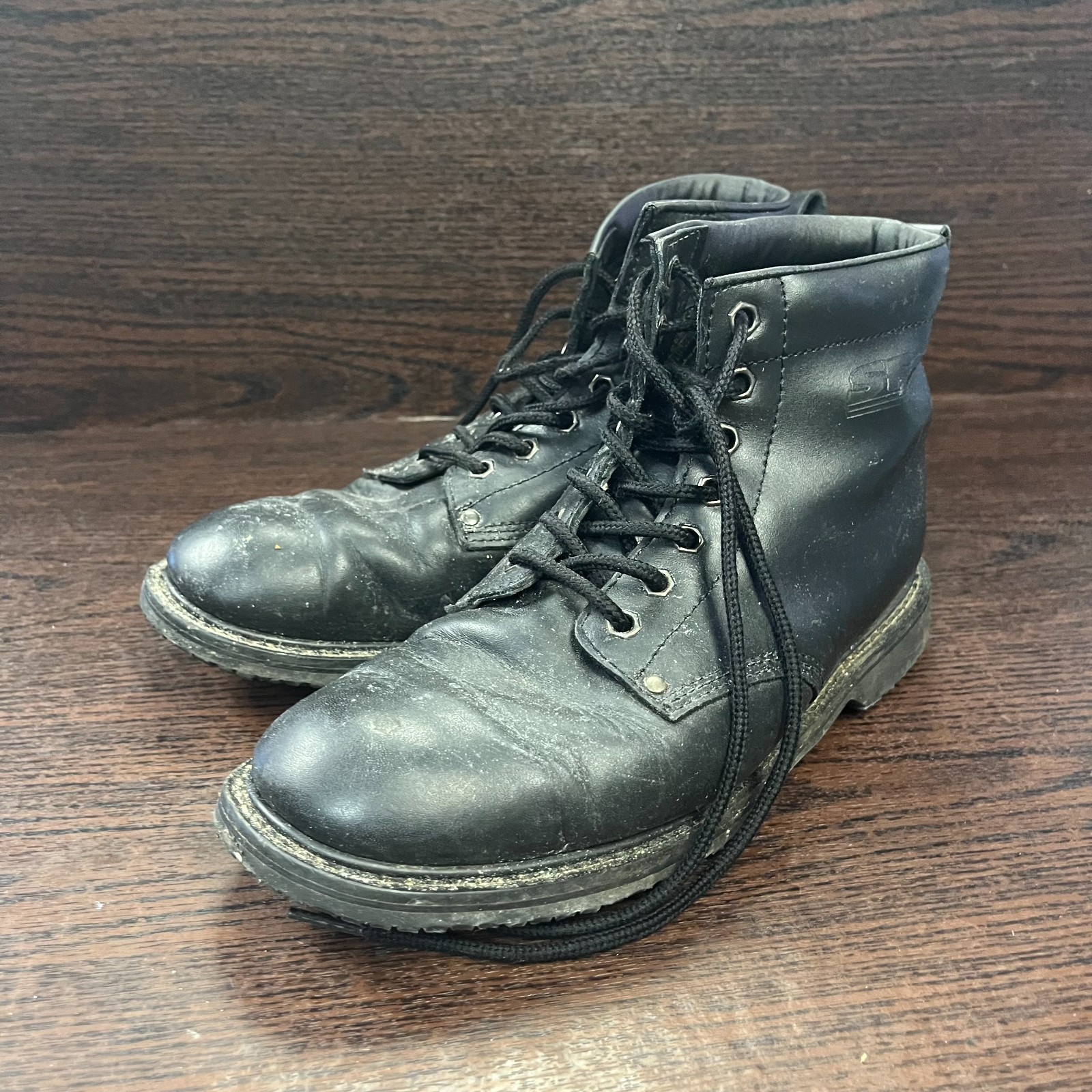 Shoes For Crews Men’s 8081 Work Boots Size 9 Black Leather Slip Resistant Safety