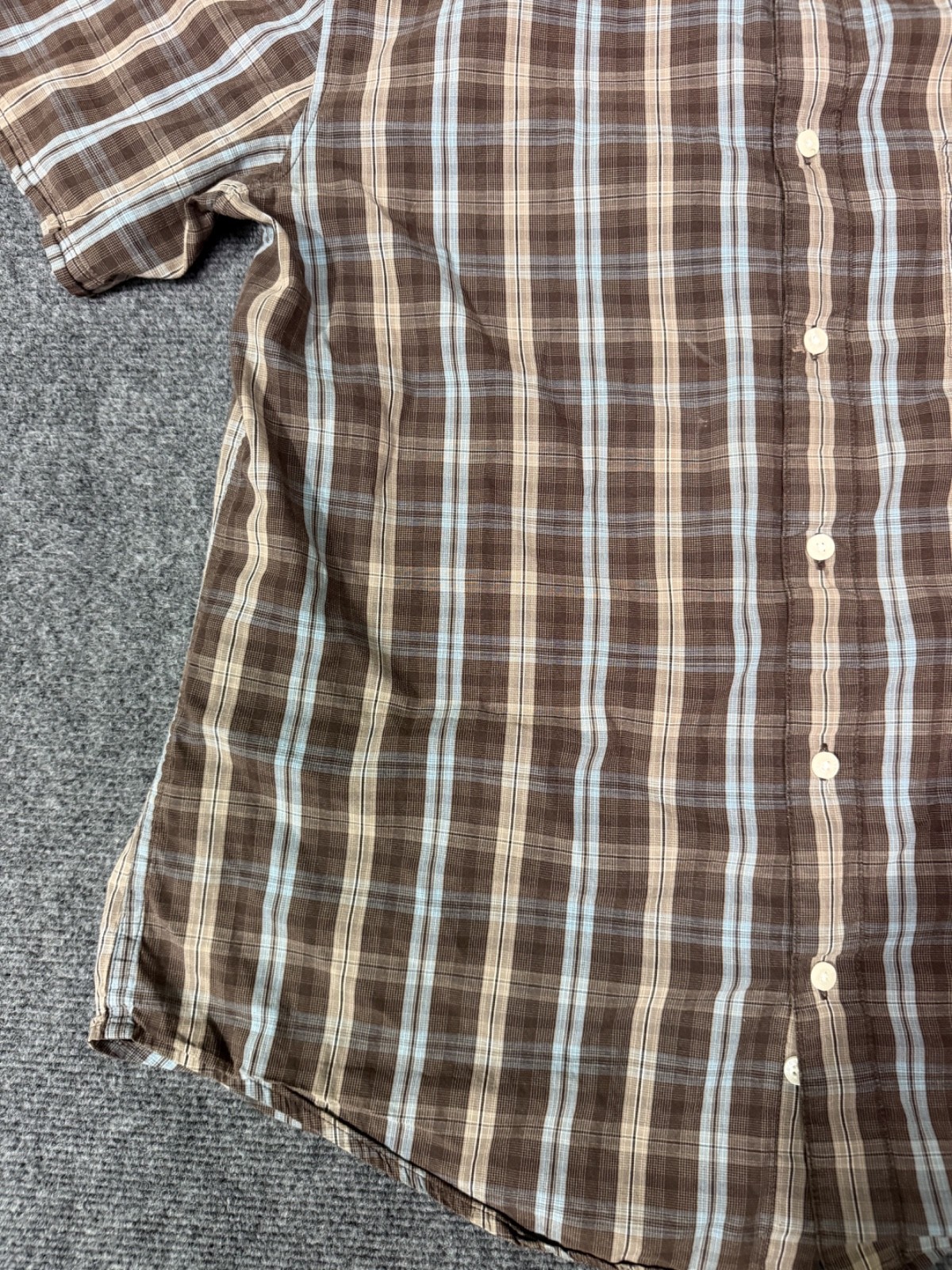 Mossimo Supply Co Men’s L Brown Blue Plaid Shirt Short Sleeve Button Up