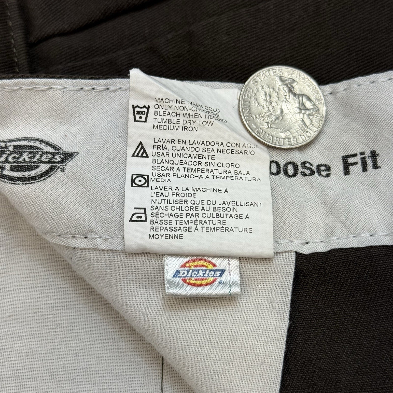 Dickies Shorts Mens 36 Brown Cell Phone Pocket Loose Fit Logo Cotton Workwear