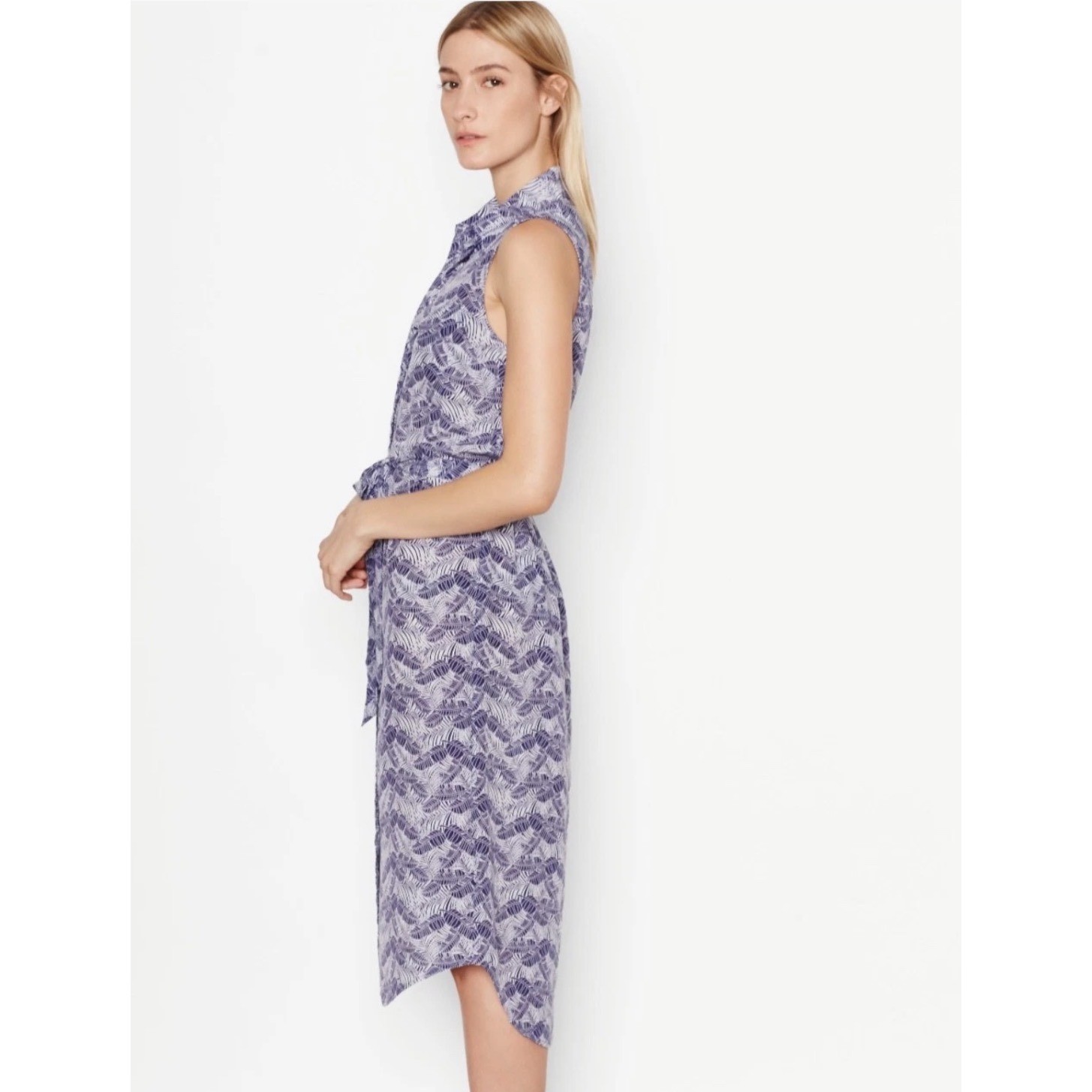 Equipment Tegan Sleeveless 100% Silk Shirt Dress in Ultramarine Jungle Medium