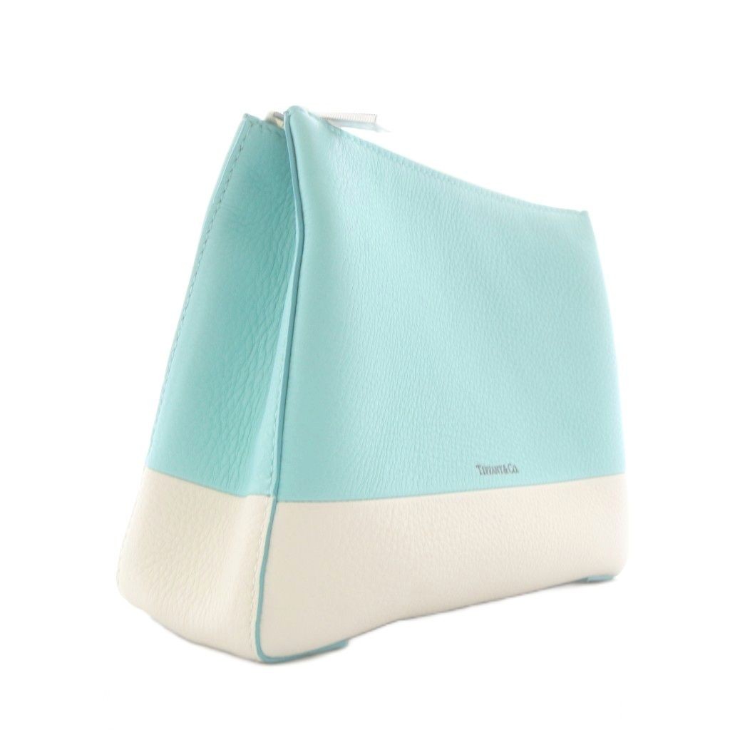 Tiffany & Co. Leather Cosmetic Pouch Bicolor Light Blue Made in USA 7.9in