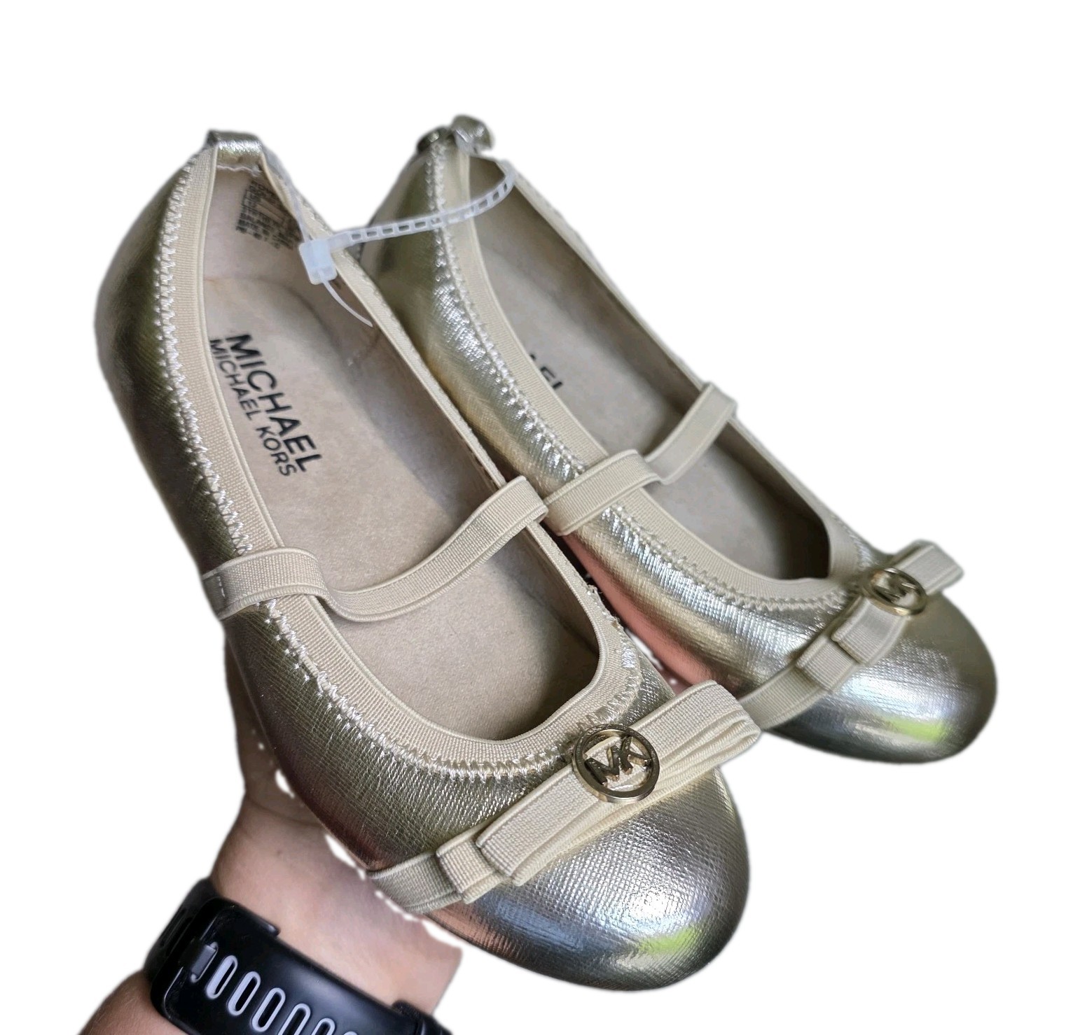 NWOT Michael Kors Gold Rover Lux Strap Ballerina Flats Mary Jane Girls Size 12