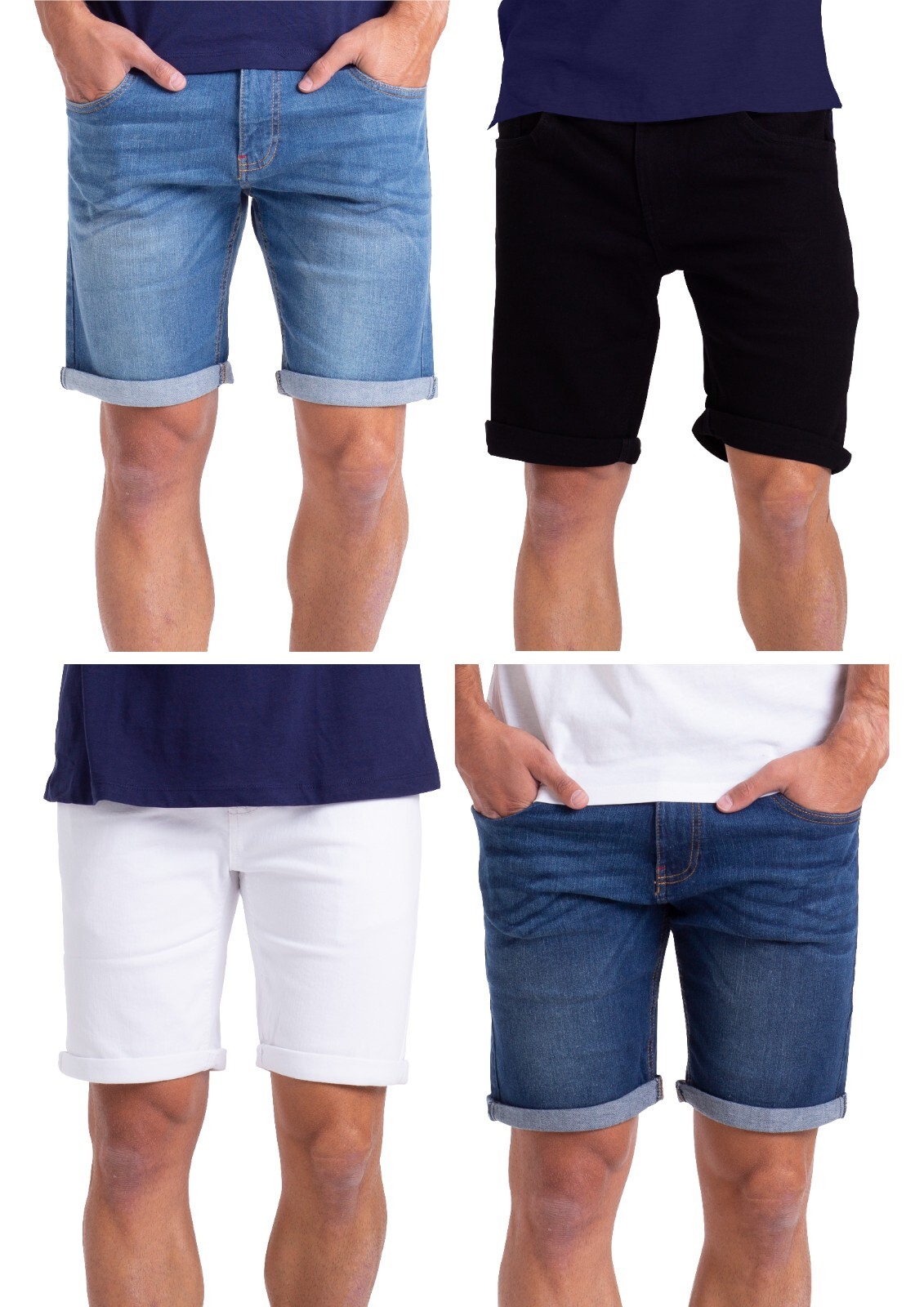 Mens Denim Slim Fit Straight Cut Business Casual Half Pants