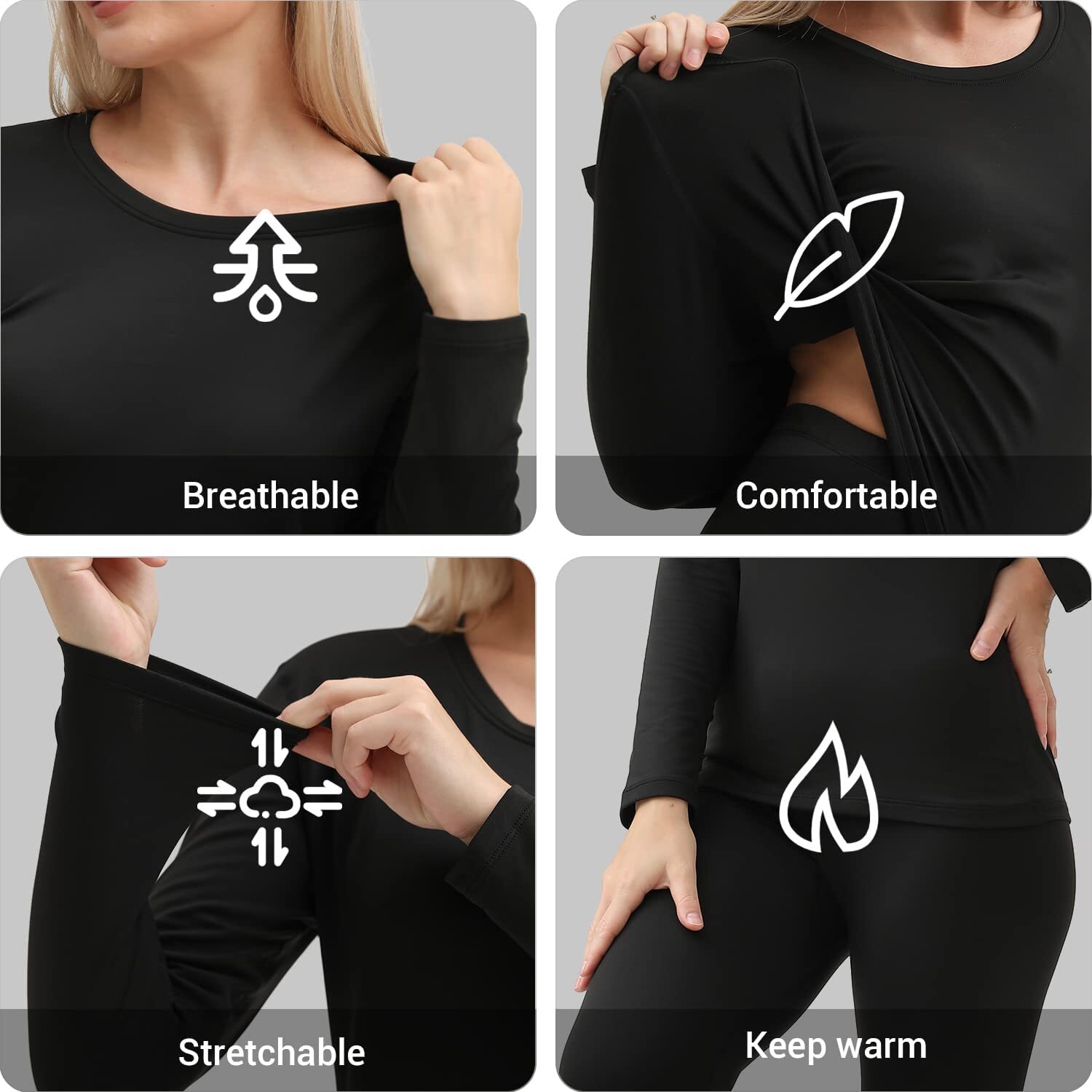 Women Ultra Soft Long Johns Set Thermal Base Layer Top + Bottom Underwear Set