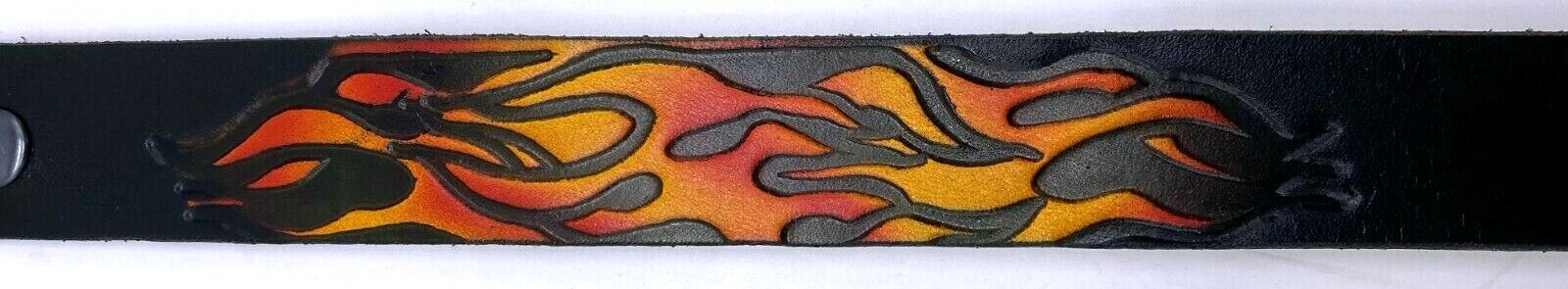 RED FLAMES EMBOSSED TRUCKER MOTORCYCLE COWHIDE LEATHER BELT SIZE 26-48 USA MADE