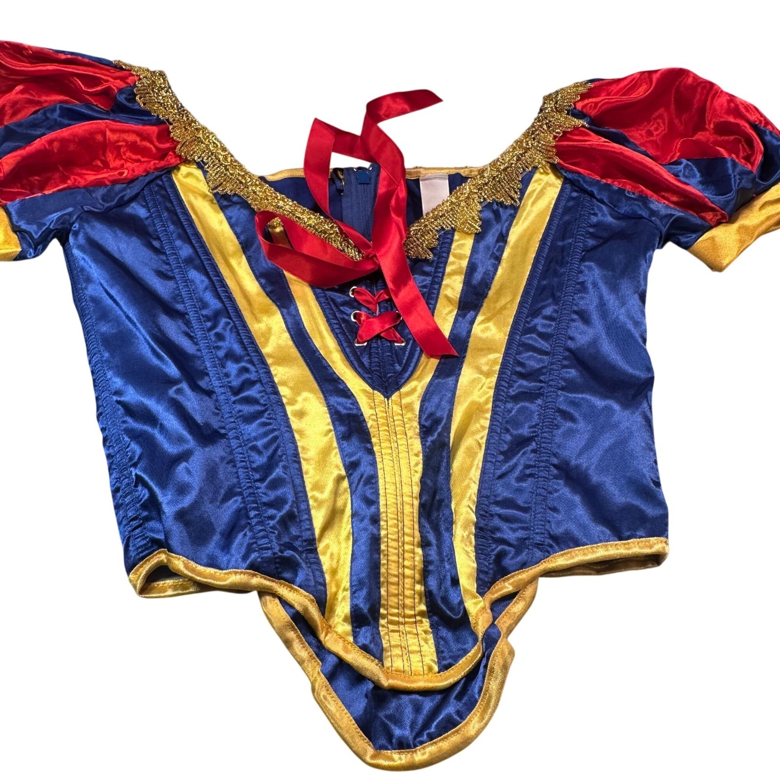 Snow White Princess Costume Corset Women Lace Up Puff Sleeves Zipper Satin
