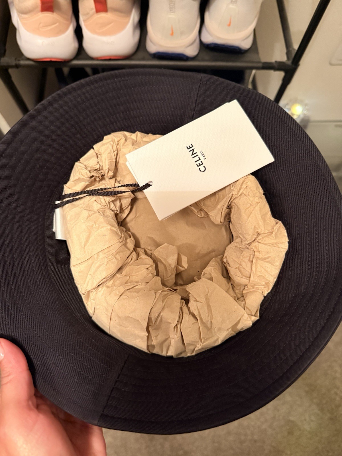 CELINE Paris Embroidered Logo Navy Bucket Hat Size M Women’s Casual
