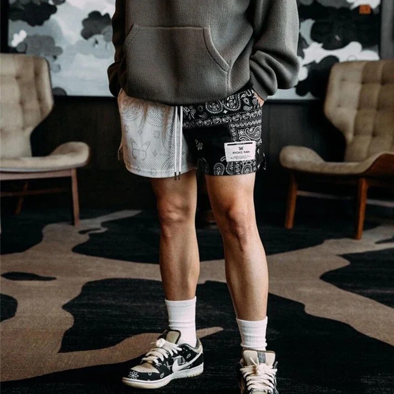 2025 Unisex Mens Infamous Bandana Shorts Paisley Pattern Mesh Sport quick-drying