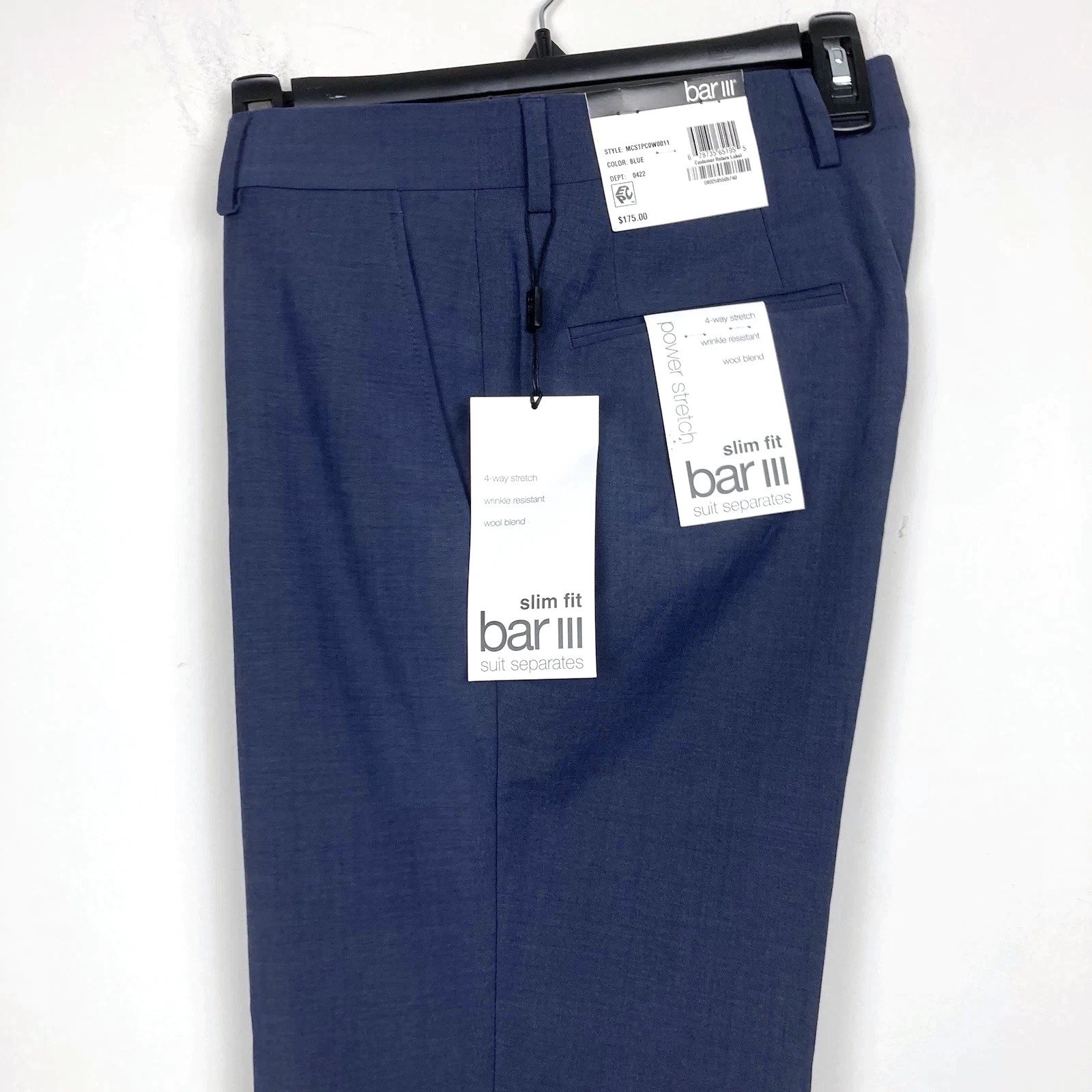 Bar III Men’s Slim-Fit Suit Dress Pants Blue Wool Blend 38Wx30L E101515