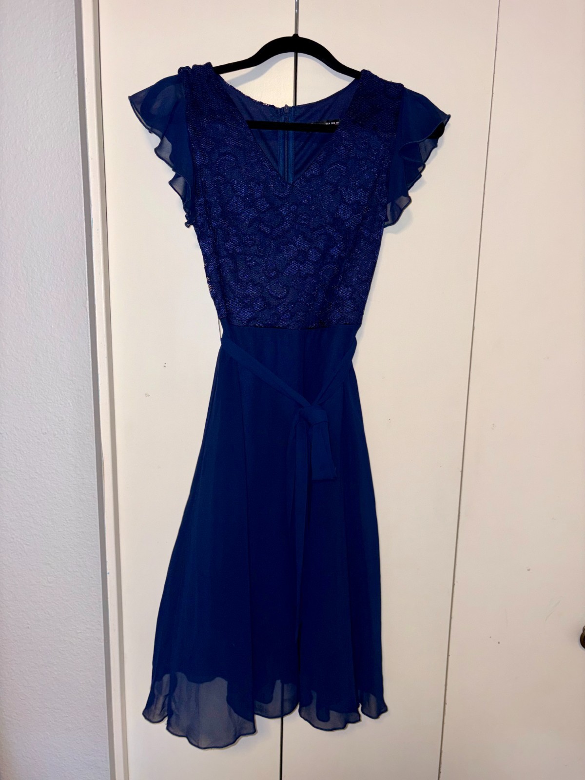 SHEIN Royal Blue Floral Lace Bodice w/Sheer Skirt for Wedding or Cocktail Party