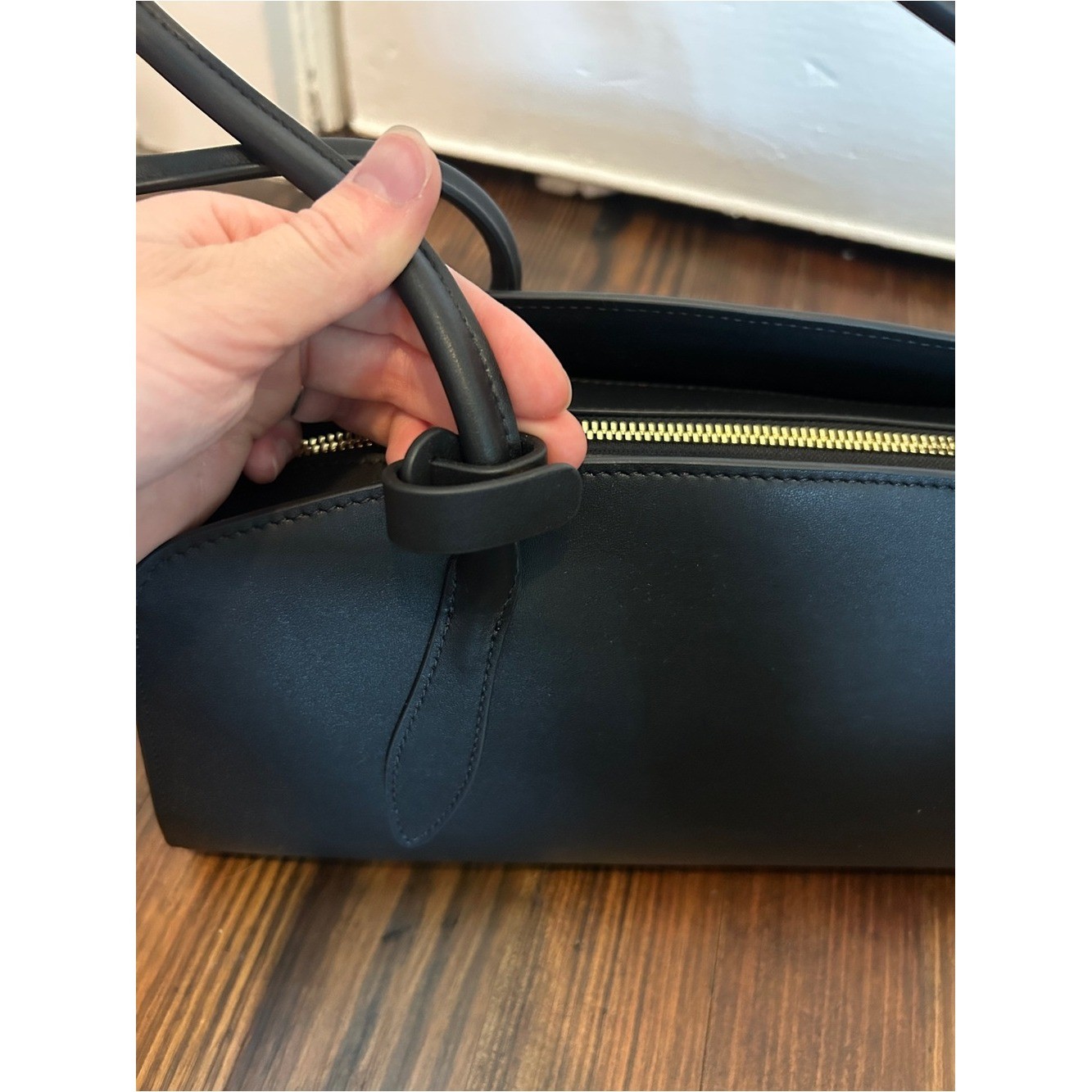 Parisa Wang Gabrielle East-West Shoulder Bag Black Gold Zip and Padlock Accent