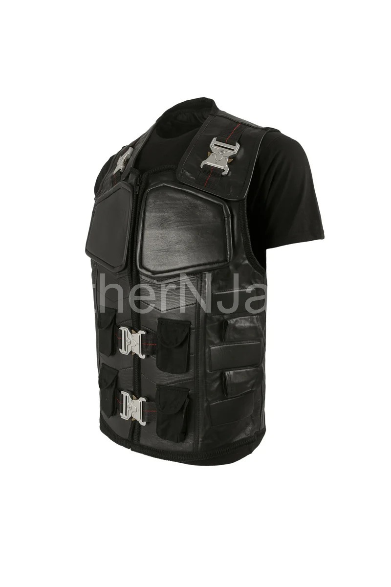 Mens Blade Wesley Snipes Trinity Cosplay Tactical Black Leather Vest Costume
