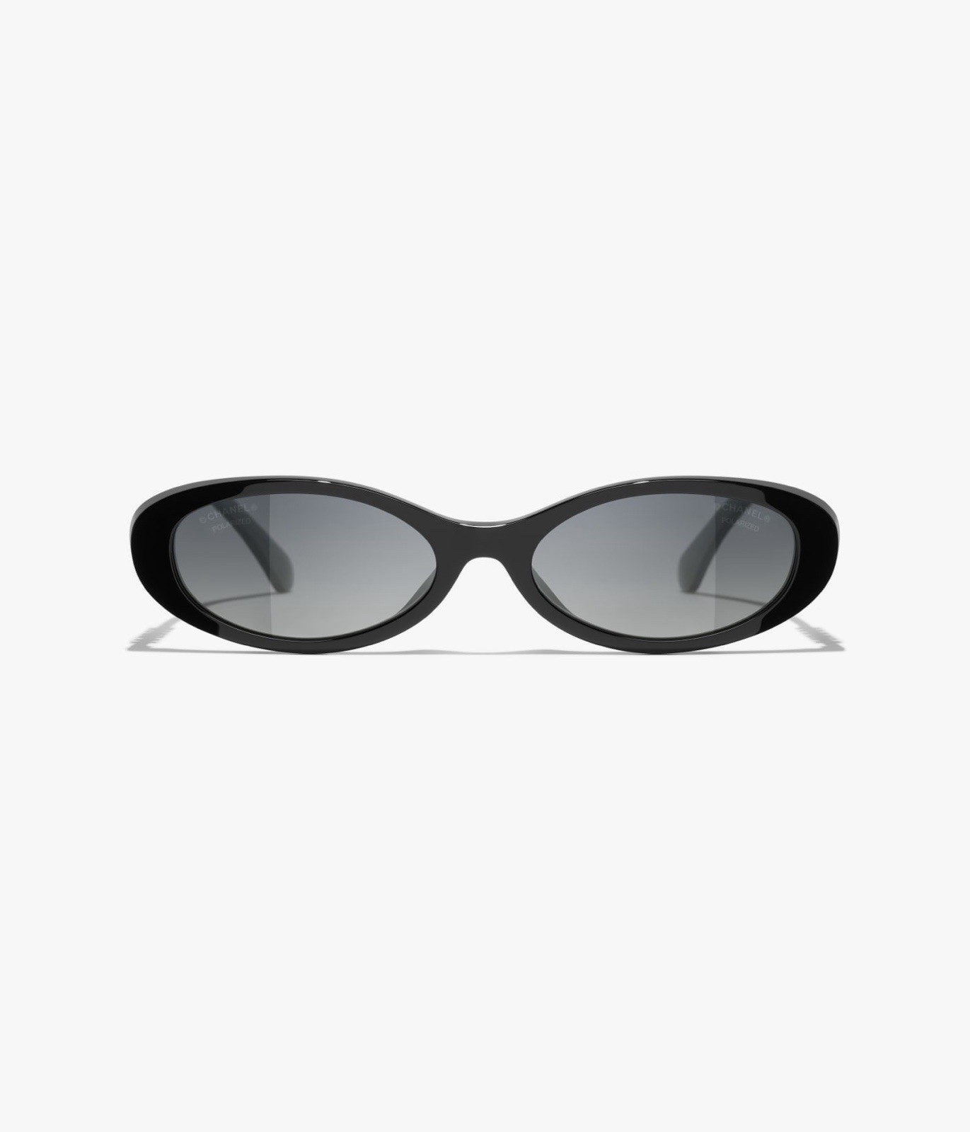 CHANEL Oval Polarized Sunglasses for Women Black Acetate/Metal Frame Gray Lens