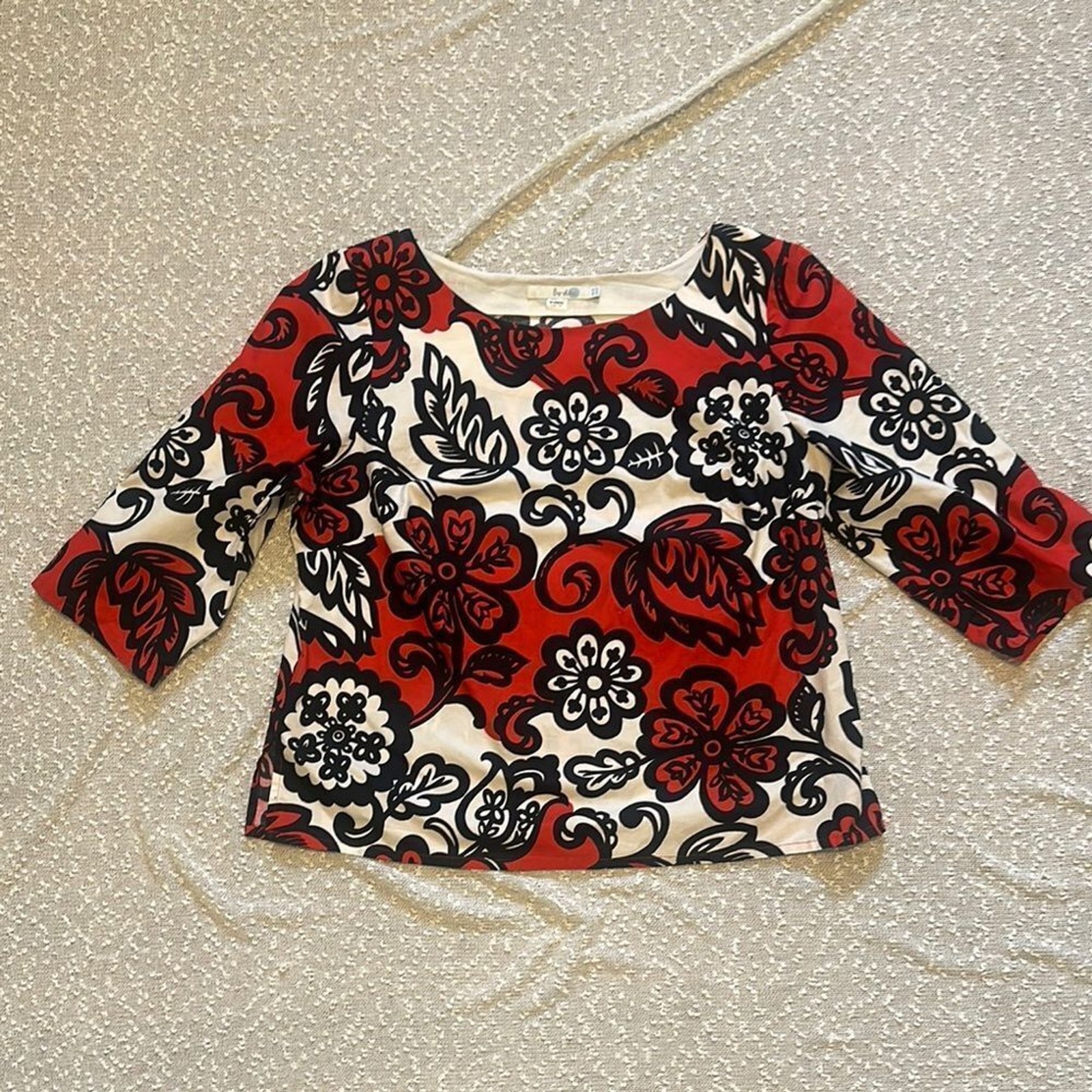 BODEN Red Floral 3/4 Sleeve Ursula Top Blouse size 12