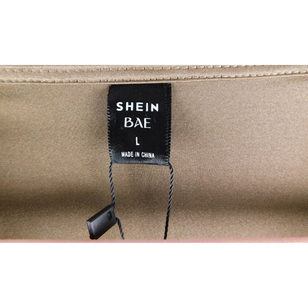 SHEIN BAE Long Sleeve Ruched Deep V Midi Dress – Size L – Tan/Khaki