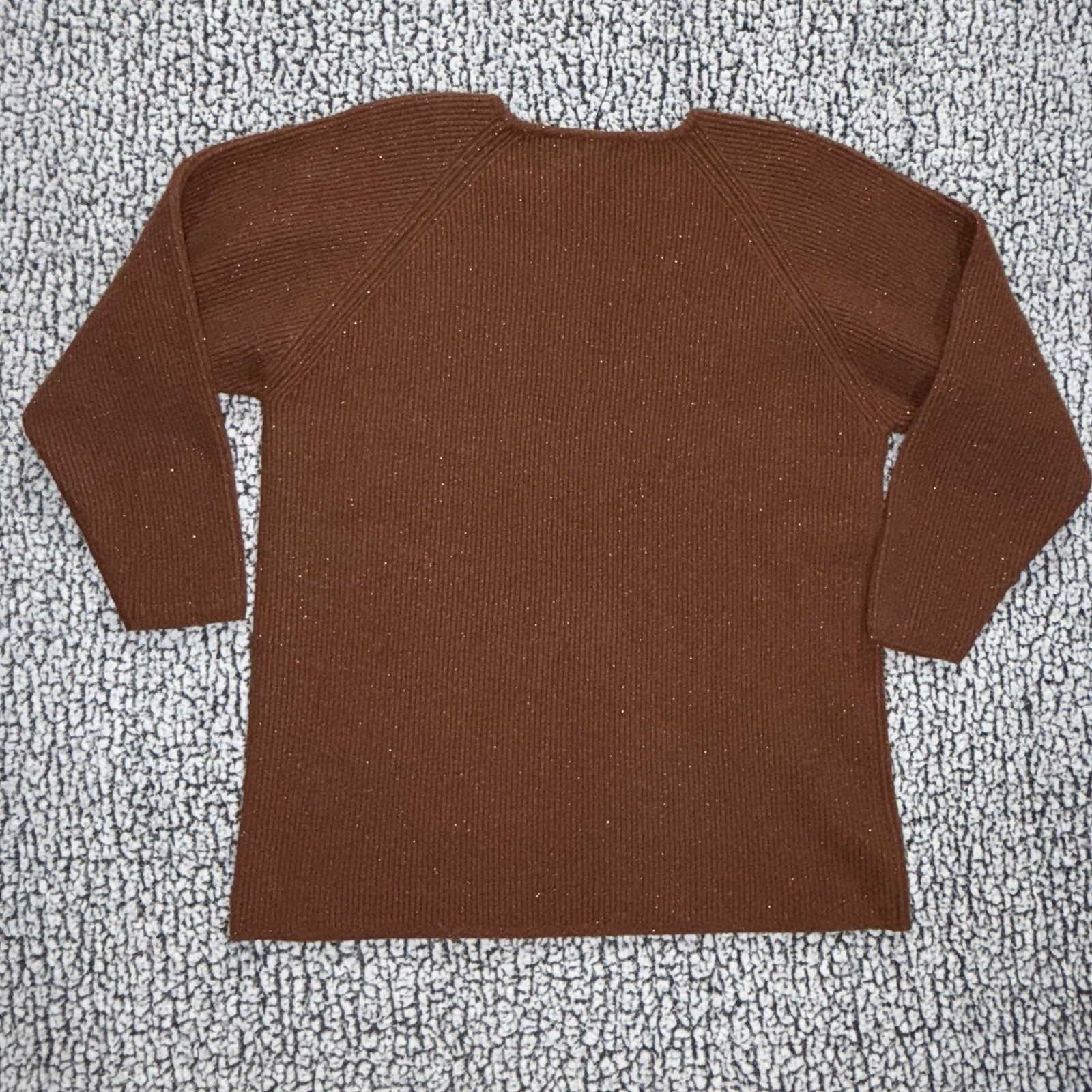 Vintage Jeanne Pierre Wool Blend Sweater Sz L Brown Sparkle Cottagecore 80s 90s