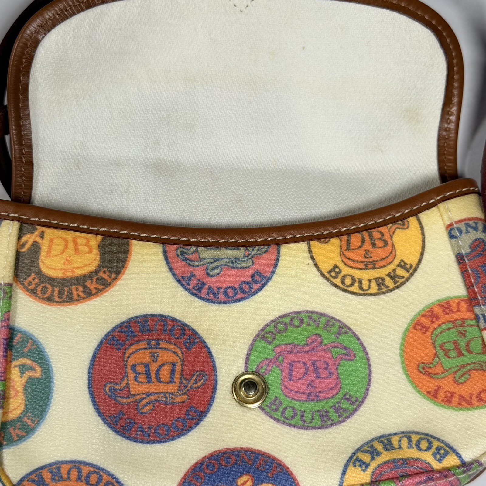 Vintage Dooney & Bourke Multicolor Crest Logo Pochette Shoulder Bag Y2K Leather