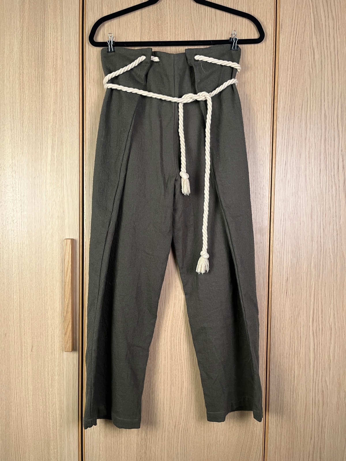 Atelier Delphine Olive Green Linen Pants, Rope Tie Waist