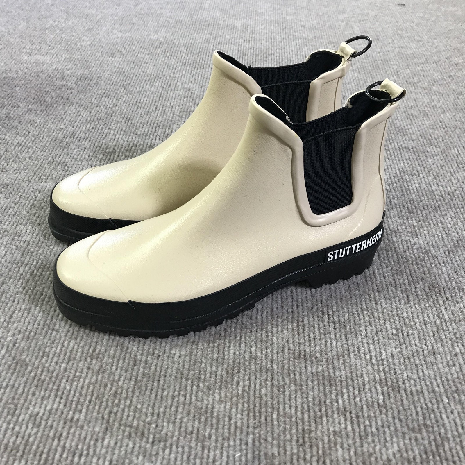 Stutterheim Chelsea Rainwalker Boots Mens Size 8 Beige Rubber Waterproof Pull On