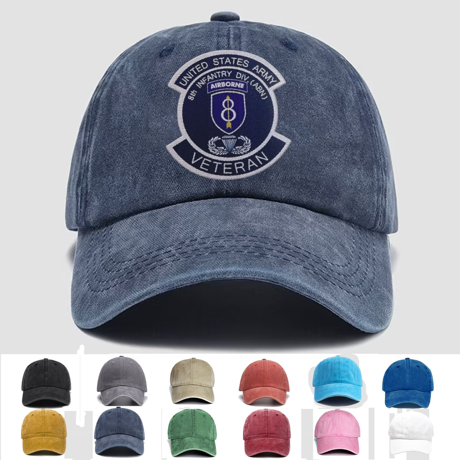 Custom Embroidered Hat US Army 8th Infantry Division Airborne Veteran, Gift Idea
