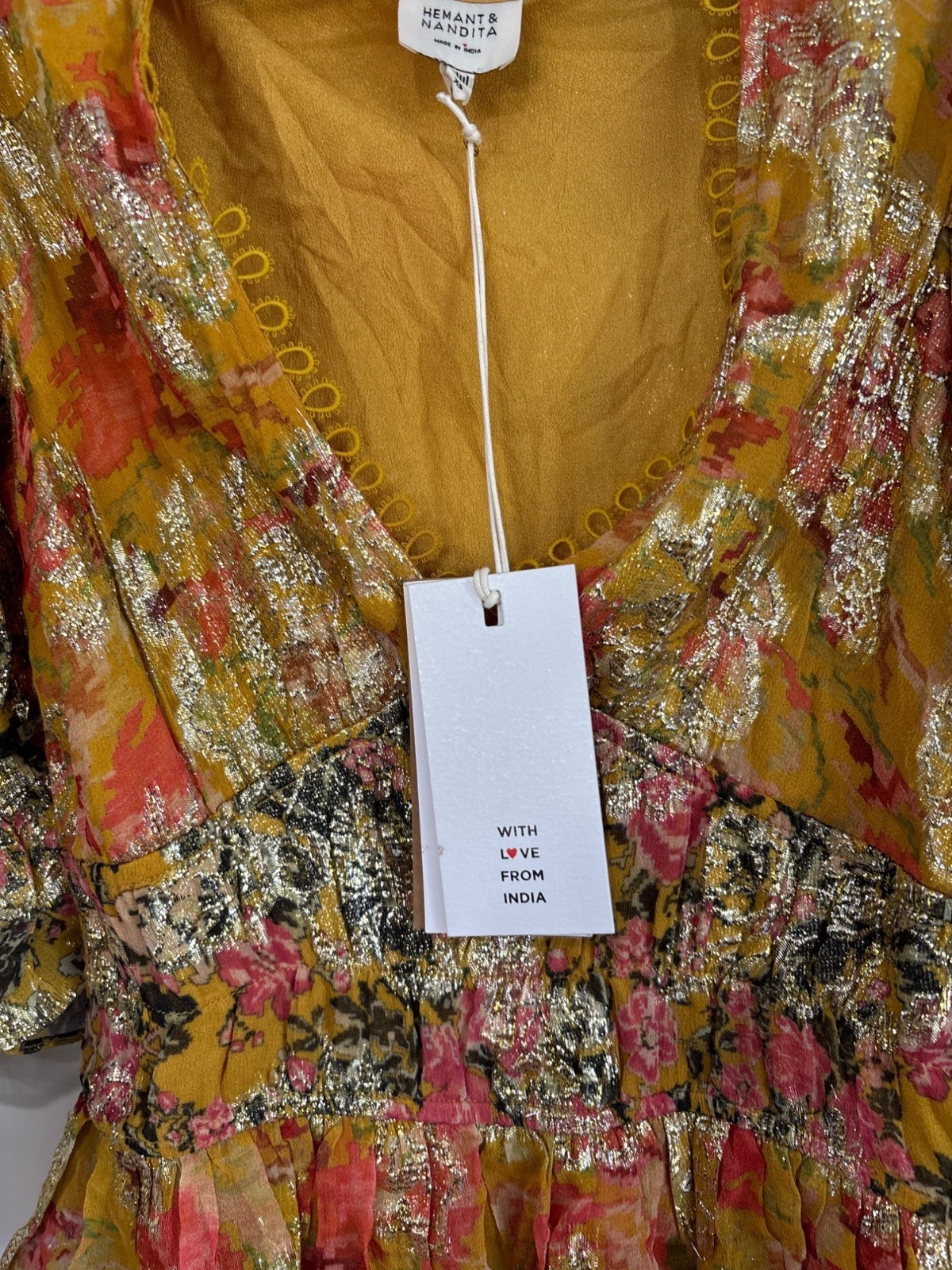 HEMANT AND NANDITA Nova Bodysuit in Mustard Multi X-Small New Womens Blouse Top