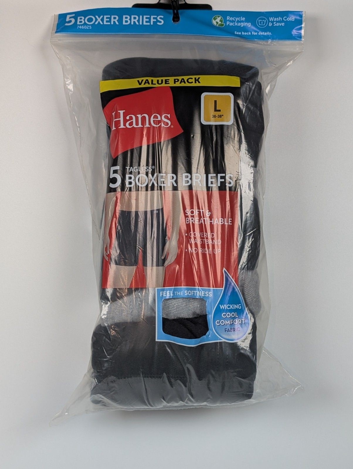 Hanes Mens Boxer Briefs 5 Pack Large 36-38 Tagless Cool Comfort Moisture Wicking