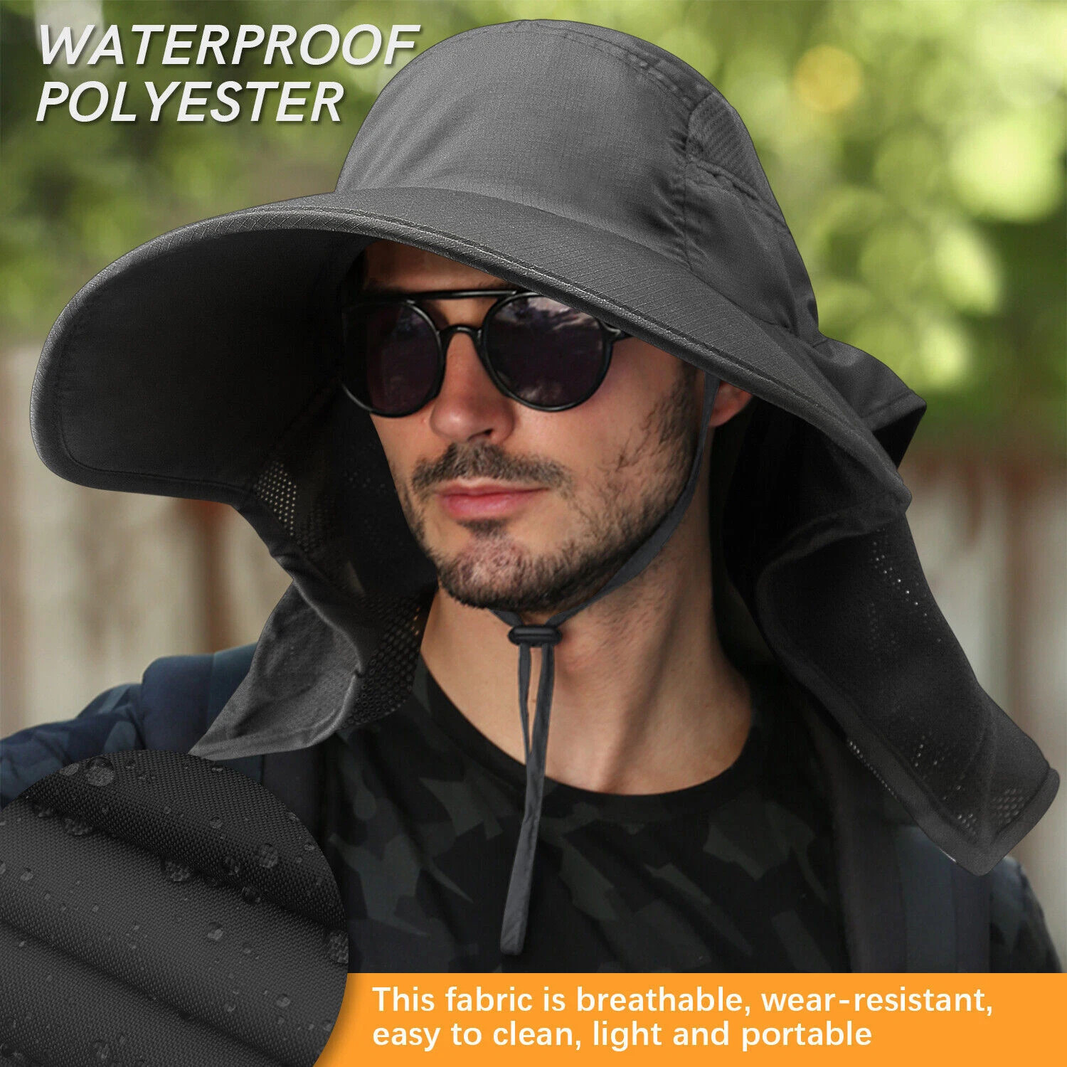 Wide Brim Sun Hat with Neck Flap UV Protection Hiking Fishing Cap for Men Women