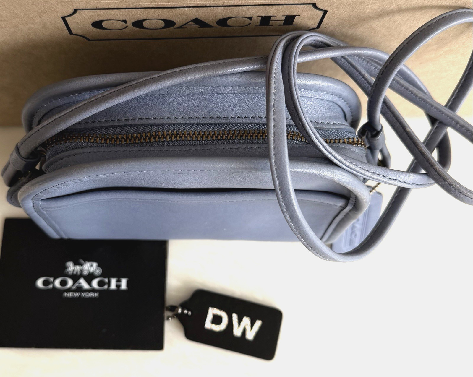 COACH VINTAGE PERIWINKLE BLUE ABBIE ZIP CROSSBODY BAG USA 9017 90’S