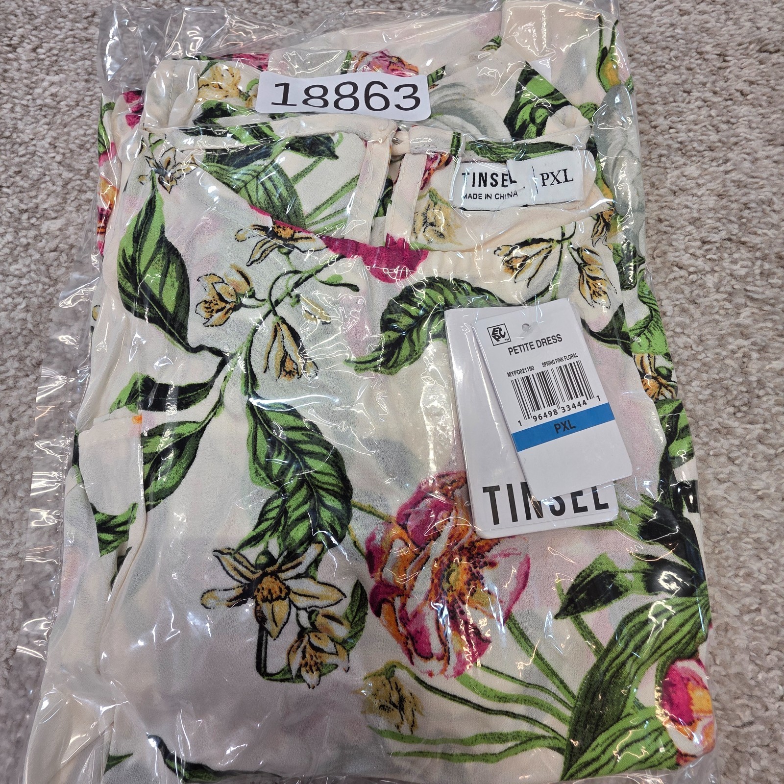 Tinsel Ivory Multicolor Floral Print Long Sleeve Belted Dress Womens PLX