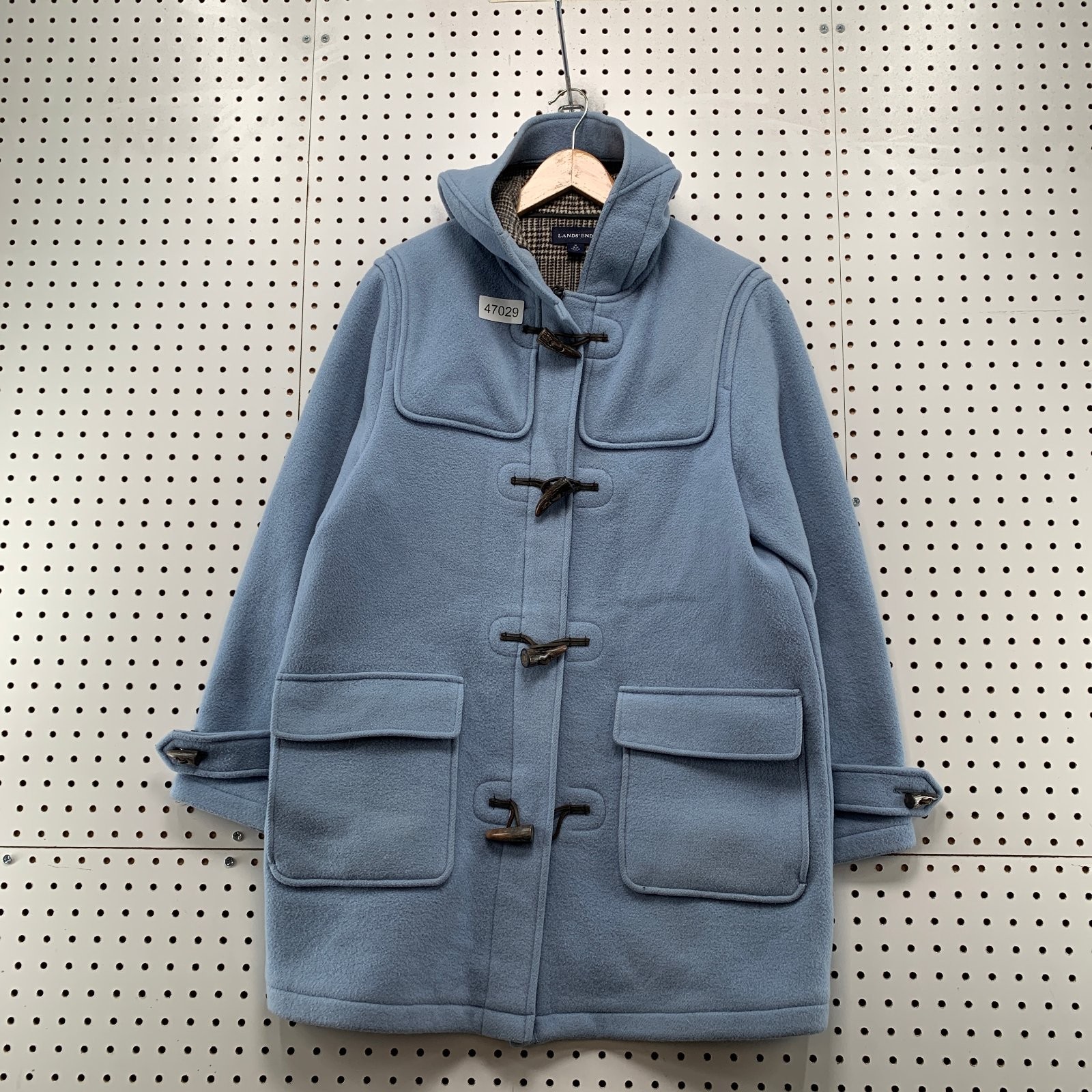 Lands’ End Wool Duffle Toggle Coat Womens Medium Sky Blue Toggle Hooded