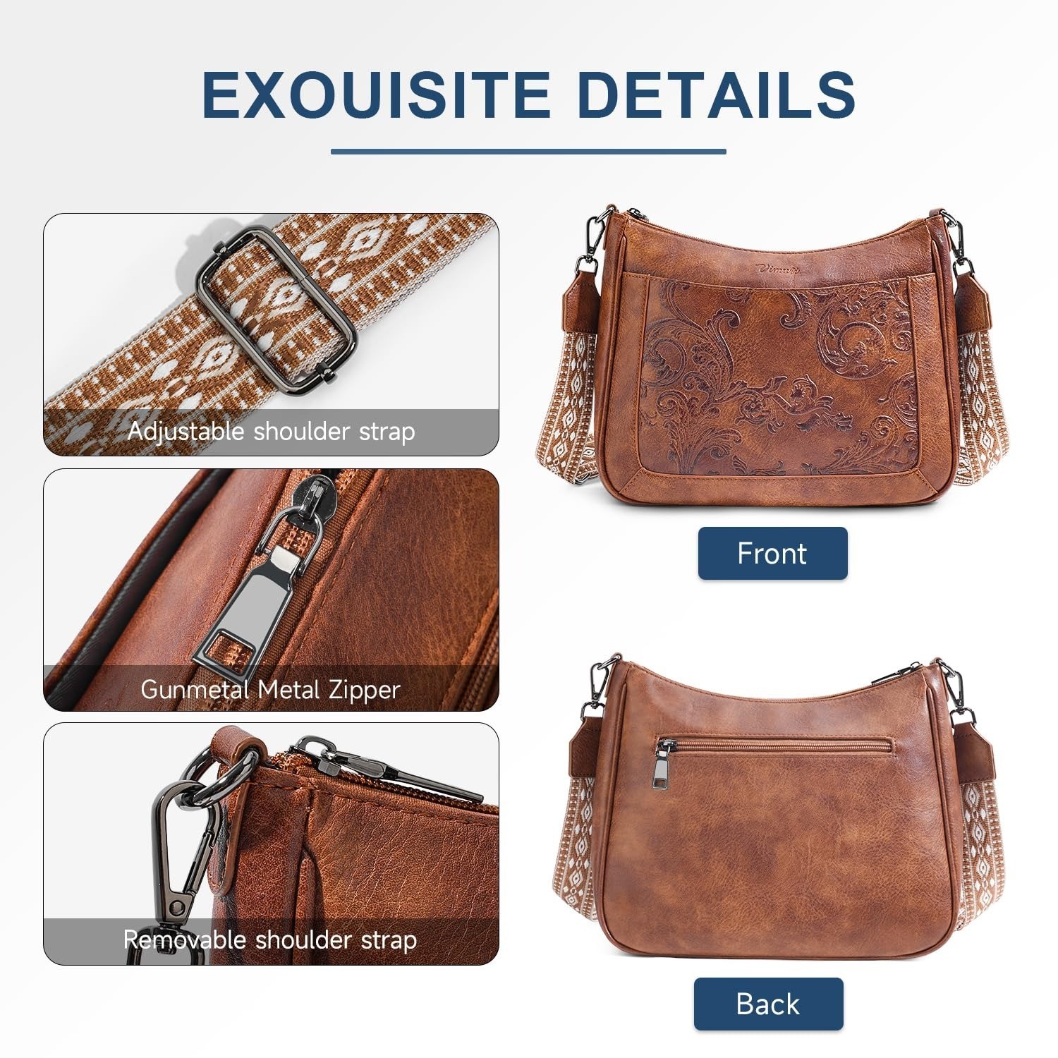 VIMUTI Vegan Leather Crossbody Bag with Adjustable Strap – Floral Design
