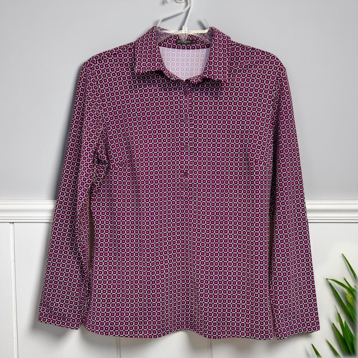 J. McLaughlin Literary Chic Catalina Cloth Geometric Purple Poplin Preppy M