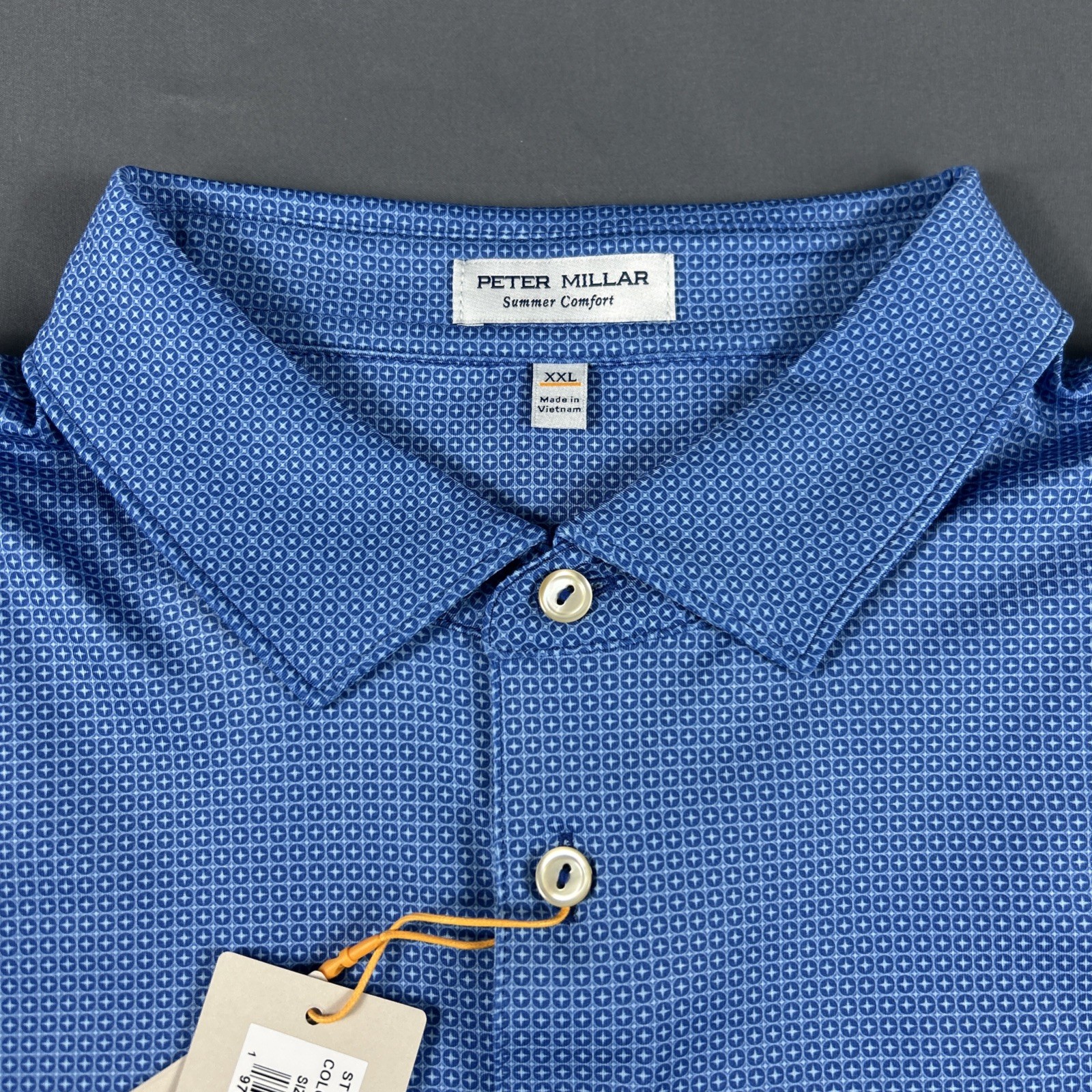 Peter Millar Golf Shirt Polo CS Summer Comfort Mick Print XXL Blue Polyester