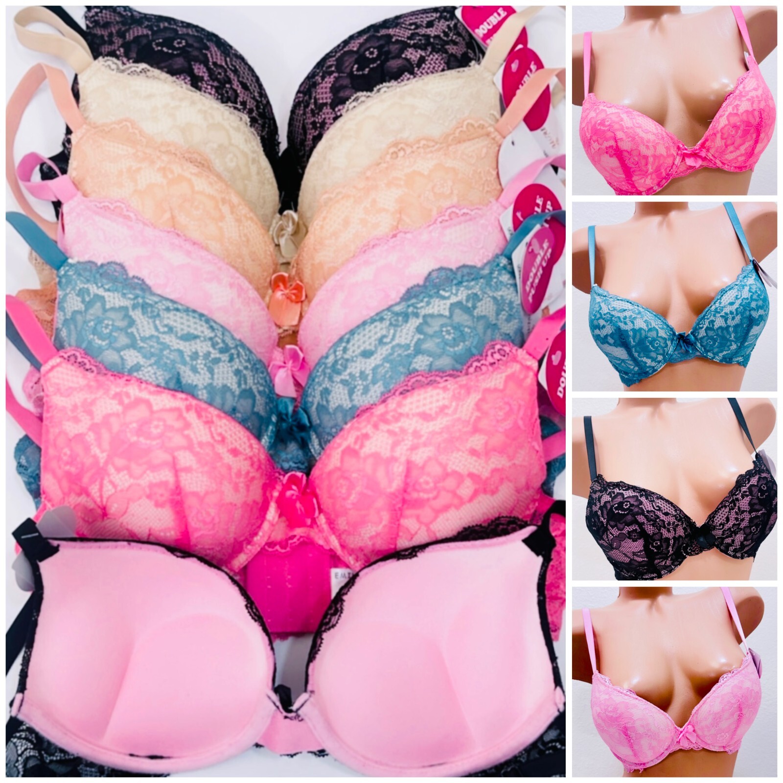 EXTREME DOUBLE PUSH UP Add 2 Cup Sizes Push Up Bra Padded FREE RETURN 1,3 or 6pc