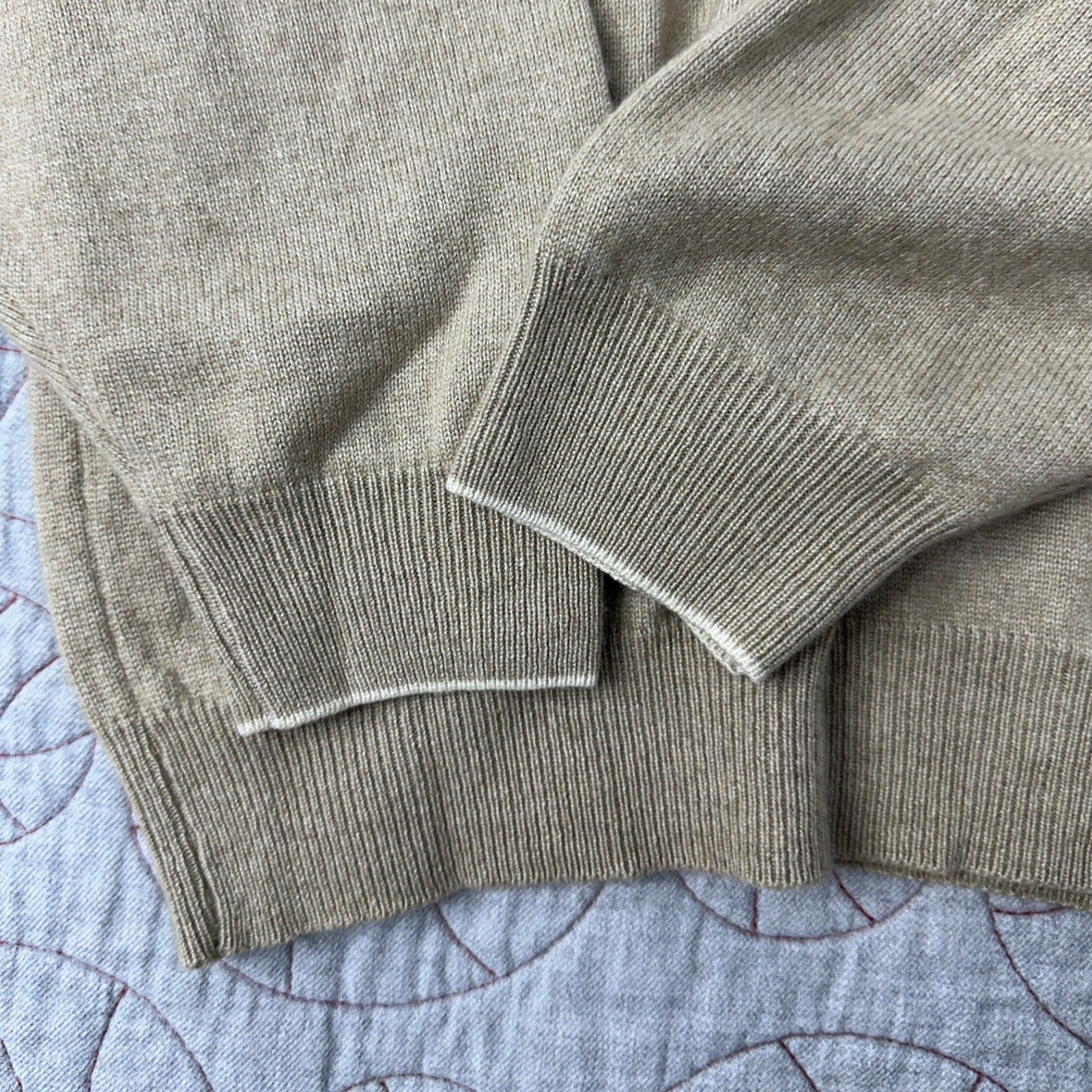 Hathaway Platinum 1/4 Zip Tan Luxury Silk Cashmere Sweater / Mens Medium