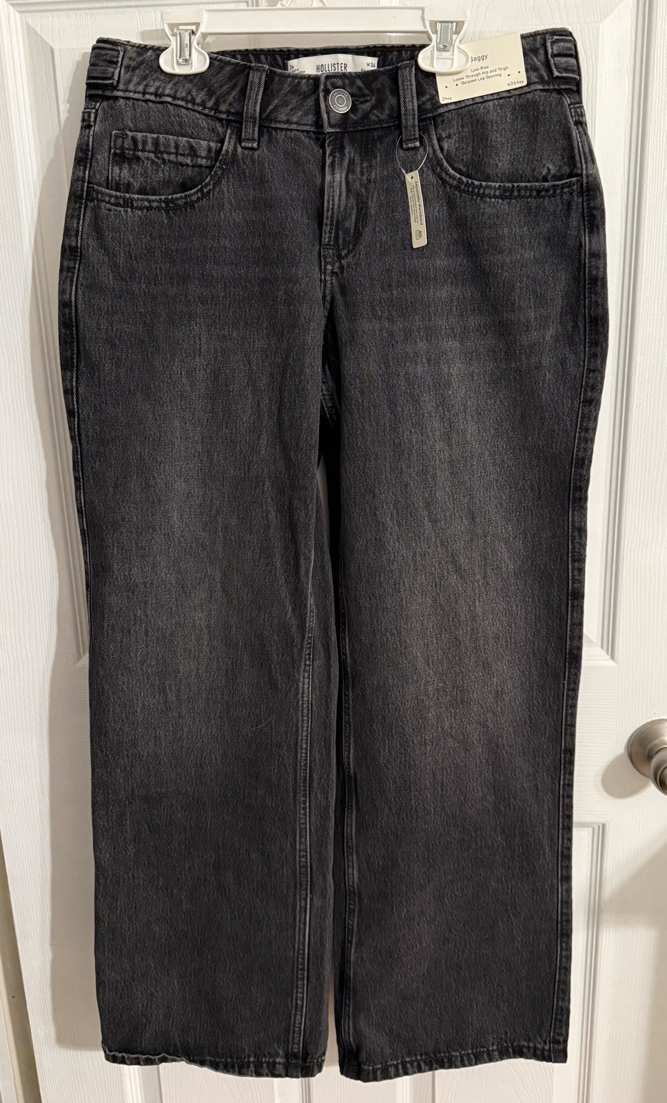 NWT 2 26r Hollister Adjustable Waist Low Rise Washed Black Baggy Denim Jeans