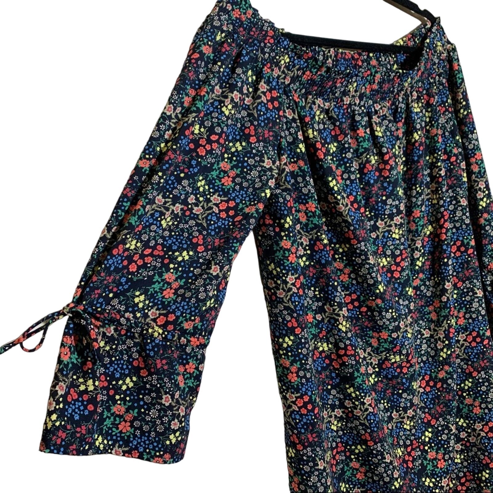 Lucky Brand Ditsy Floral Off The Shoulder Boho Mini Dress Black Multicolor Small