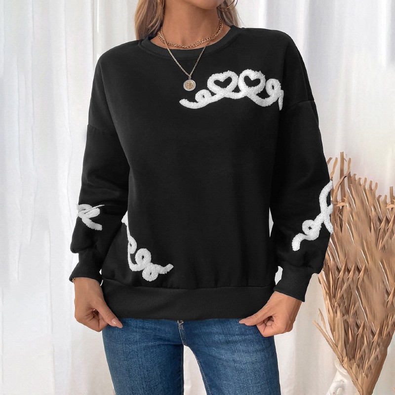 Autumn and winter round neck towel embroidered casual hoodie