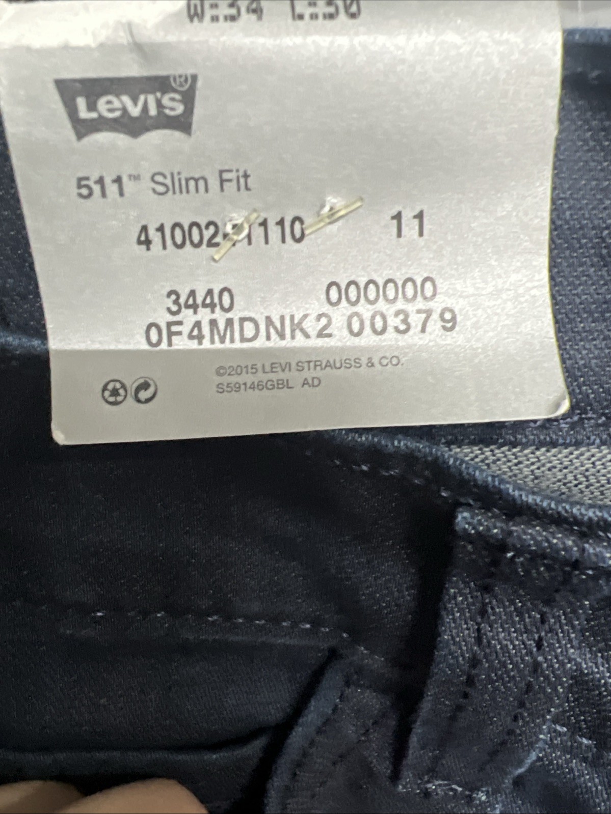 Levi’s 34 X 30 Slim Fit Stretch Sits Below Waist Slightly Tapered Leg Dark Wash