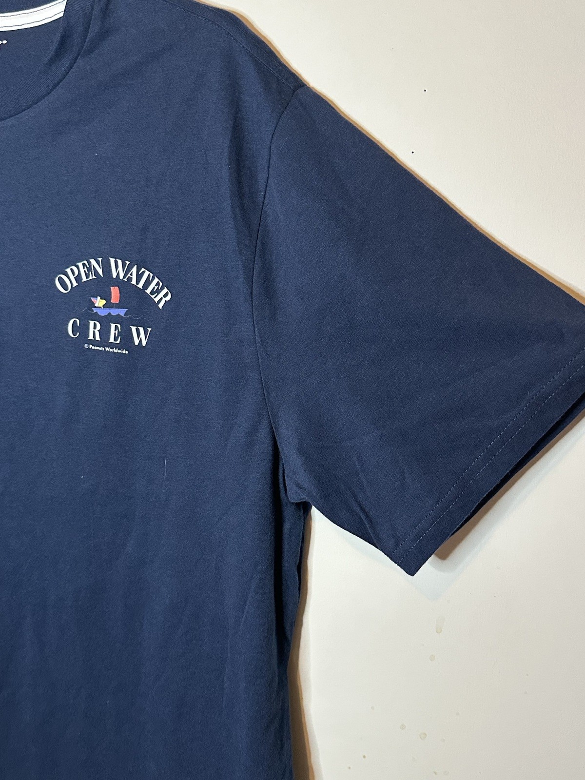 Peanuts Hybrid Apparel Open Water Crew Graphic T-Shirt XL Navy Blue