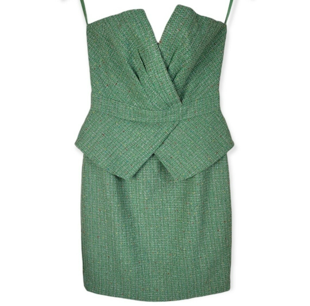 NWT Aryan K. Strapless Green Tweed Dress Size Small