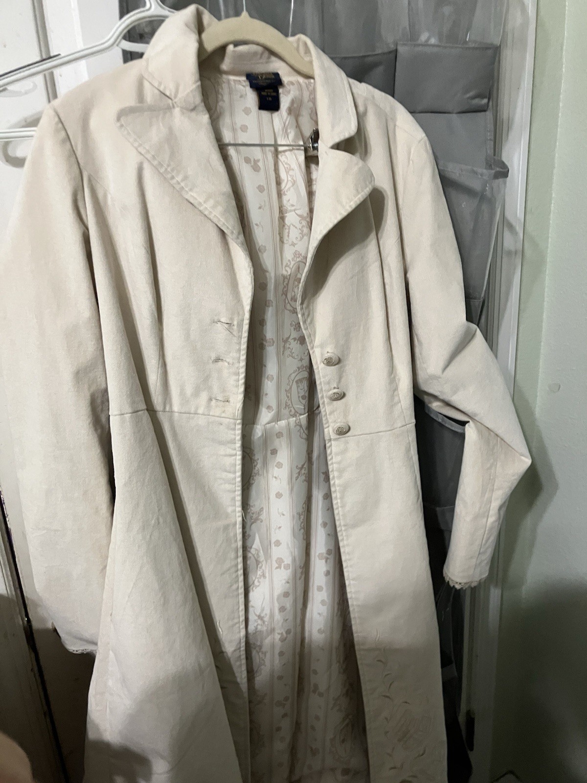 Disney Beauty and the Beast Women’s Beige Floral Lined Button Long Coat L