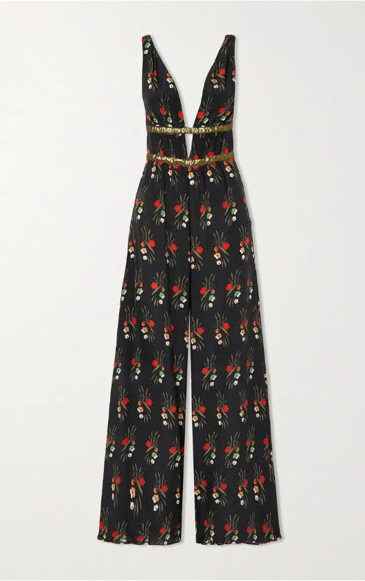 New Rixo Hollywood Silk Black Cherry Blossom Jumpsuit Size XXS XS S M L XL