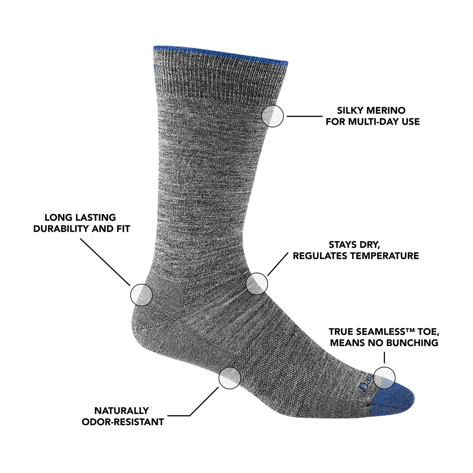 Darn Tough 6032 SOLID Black Men’s Solid Crew Lightweight Lifestyle Socks Dress