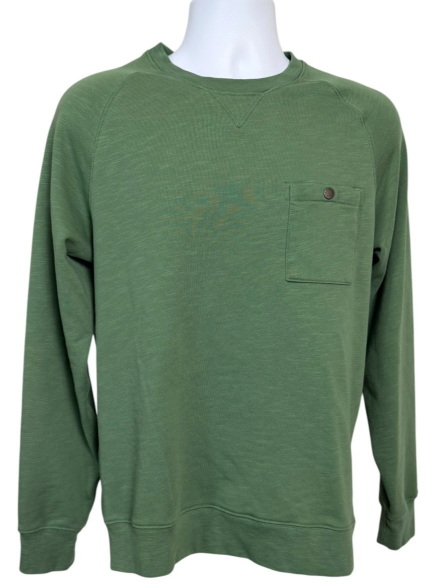 L.L.Bean Men’s M Green Slub Crewneck Sweatshirt Chest Pocket Raglan