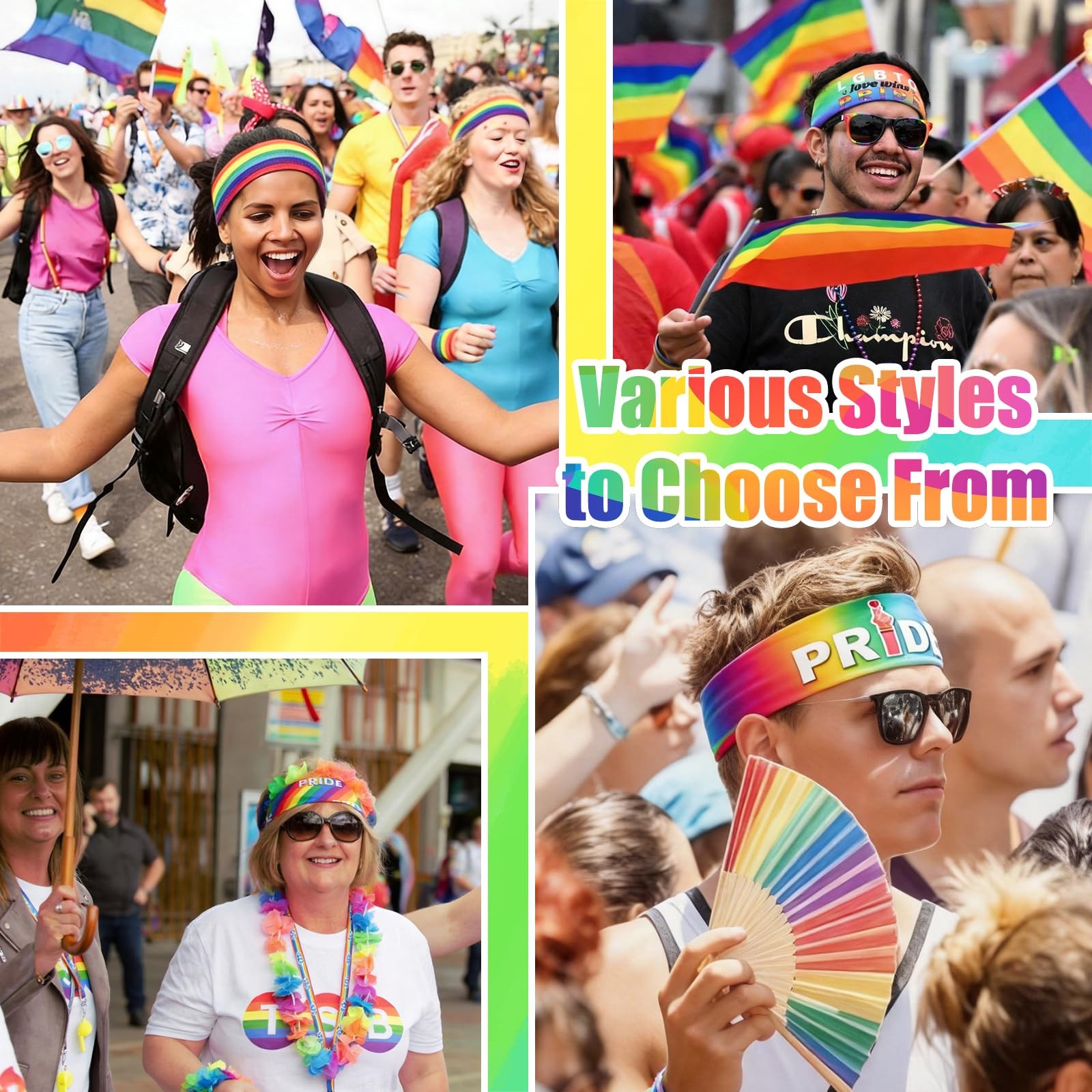 KICOSY 4PCS Pride Rainbow Headband Set, Stretchy 1 Count (Pack of 1), rainbow