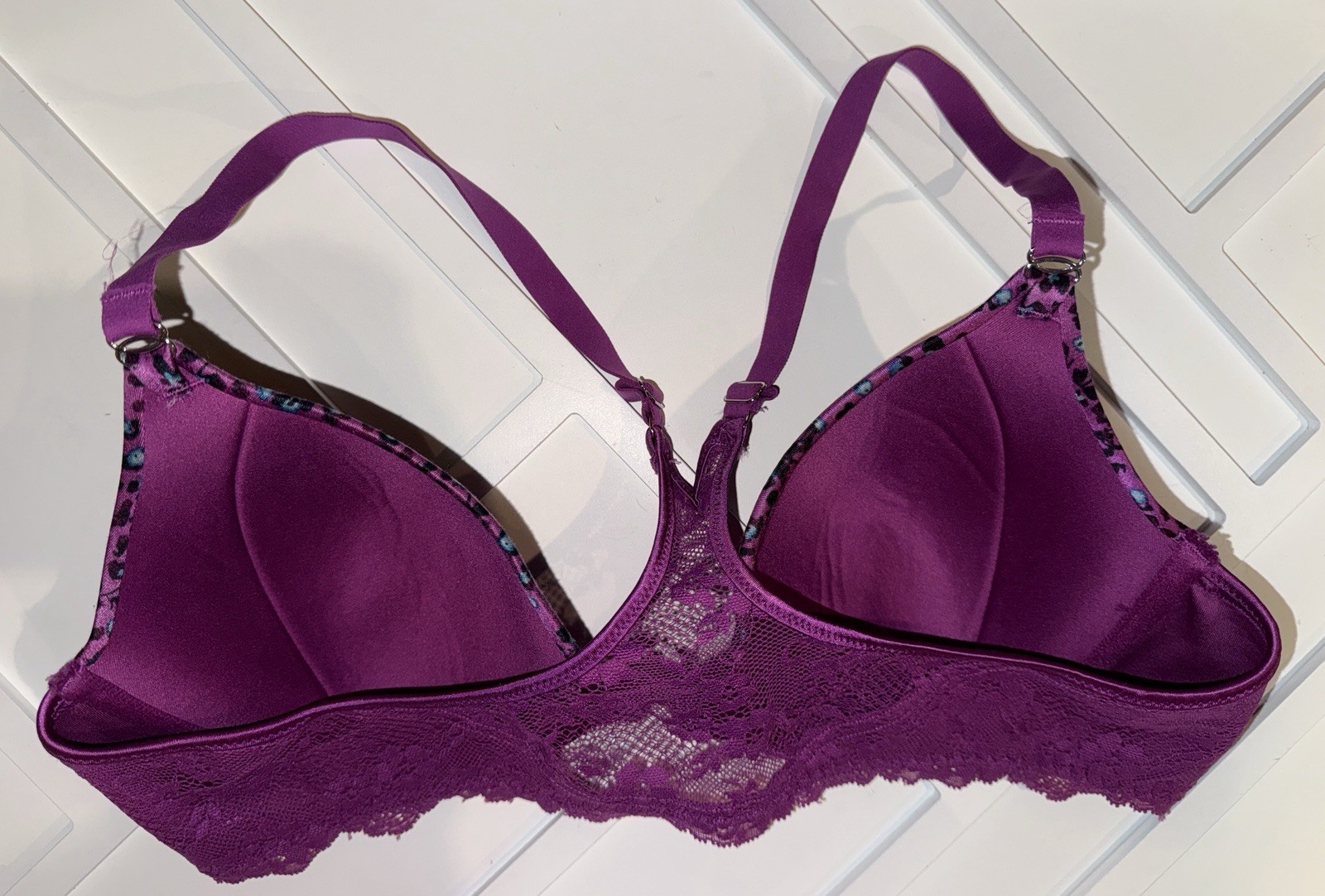 Maidenform Bra 36B Purple Floral Front Closure Racerback Adjustable Underwire